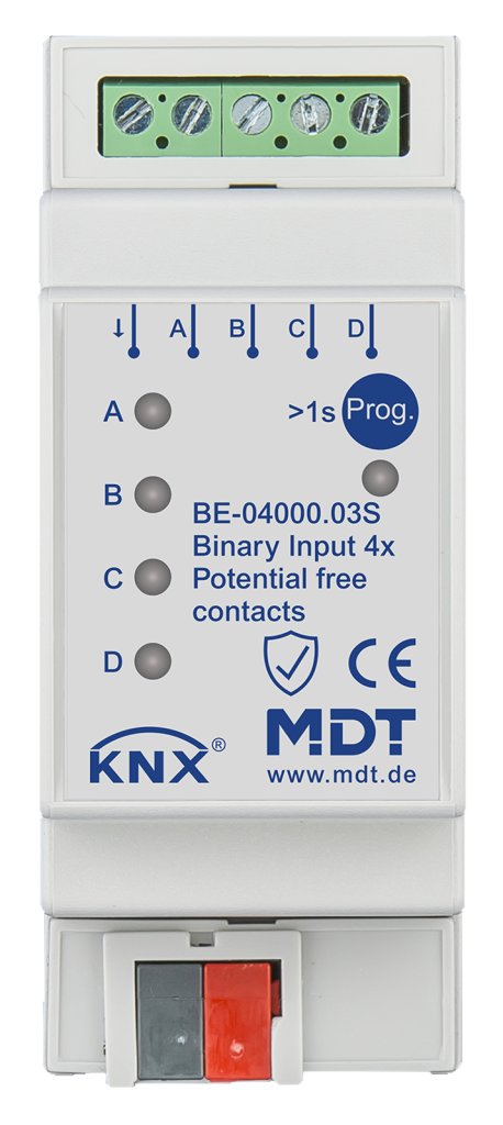 [BE-04000.03S] KNX binaire ingang 4-voudig, 2TE REG, versie potentiaalvrij, Secure