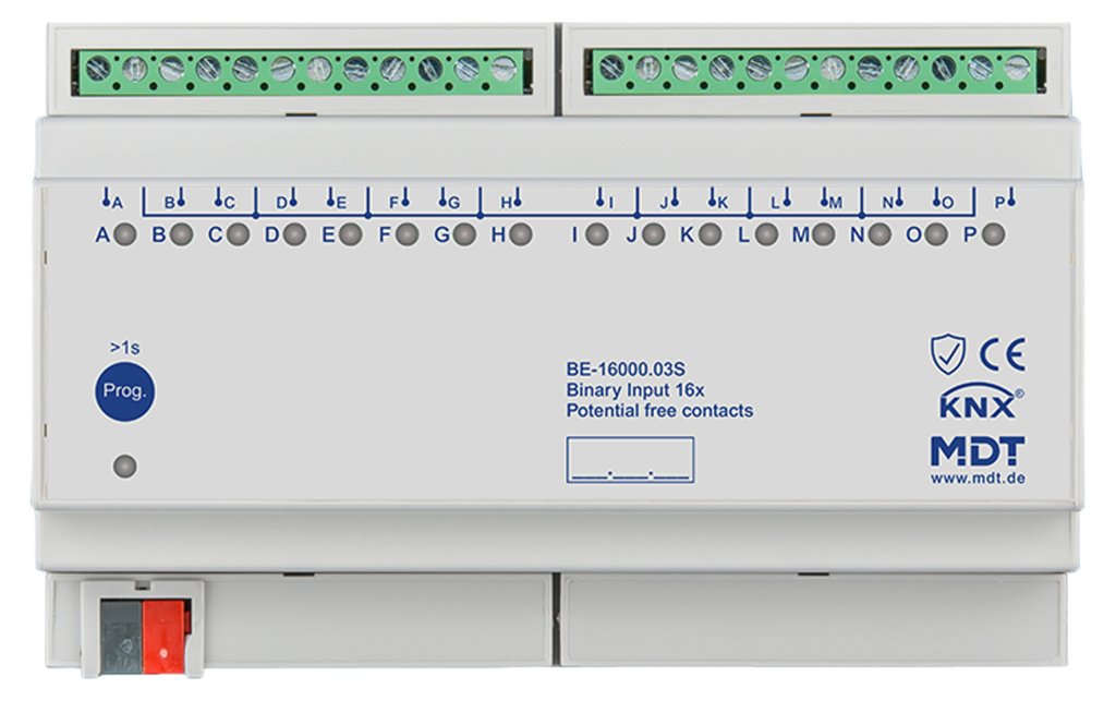 [BE-16000.03S] KNX binaire ingang 16-voudig, 8TE REG, versie potentiaalvrij, Secure