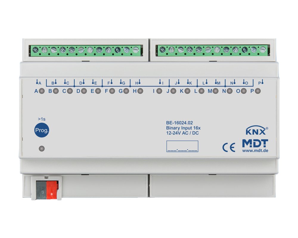 [BE-16024.02] KNX binaire ingang 16-voudig, 8TE REG, versie 24 V AC/DC