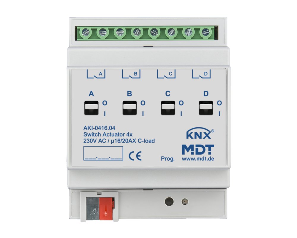 [AKI-0416.04] KNX schakelactor 4-voudig, 4TE REG, 16/20 A, 230 V AC, C-Last, industrie, 200 µF