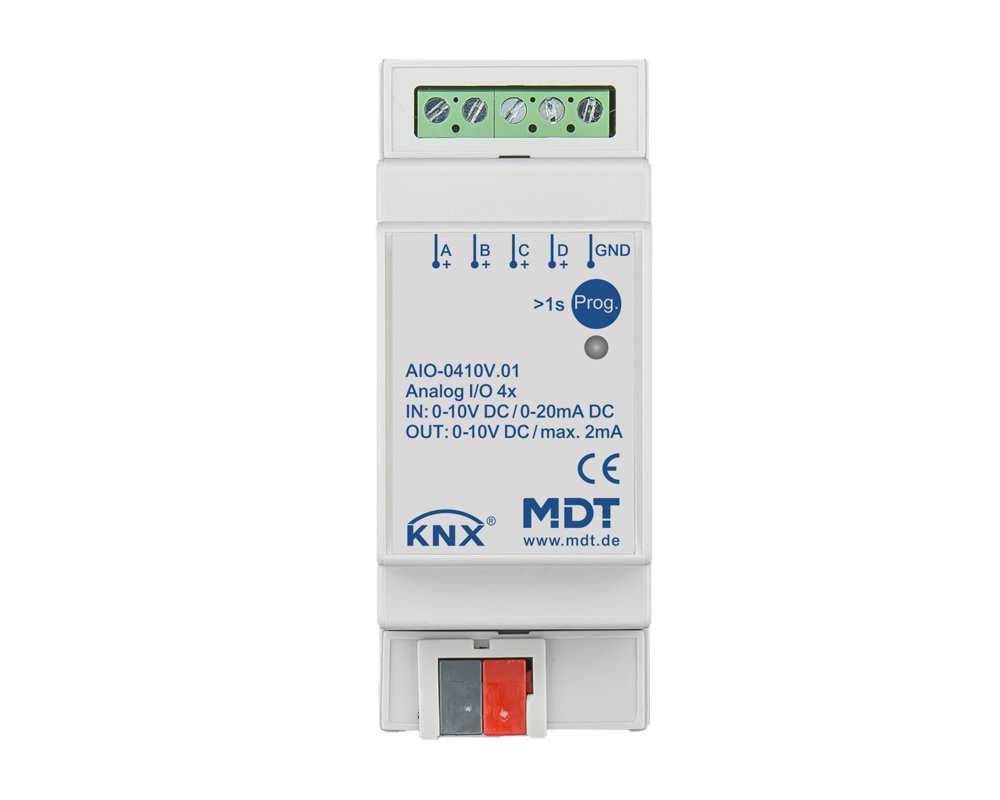 [AIO-0410V.01] KNX analoge I/O 4-voudig, 2TE REG, 0-10 V, in-/uitgang omschakelbaar