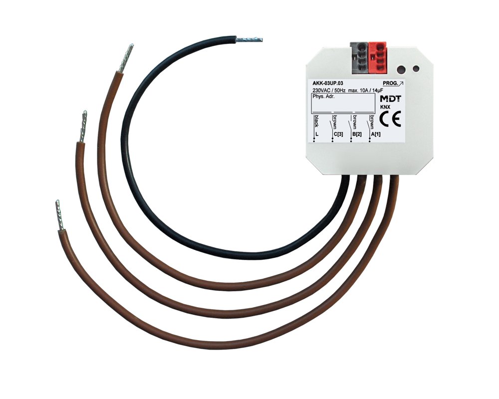 [AKK-03UP.03] KNX schakelactor 3-voudig, inbouwmontage, 10 A, 230 V AC, compact, 14 µF, 2 ECG, Fan Coil
