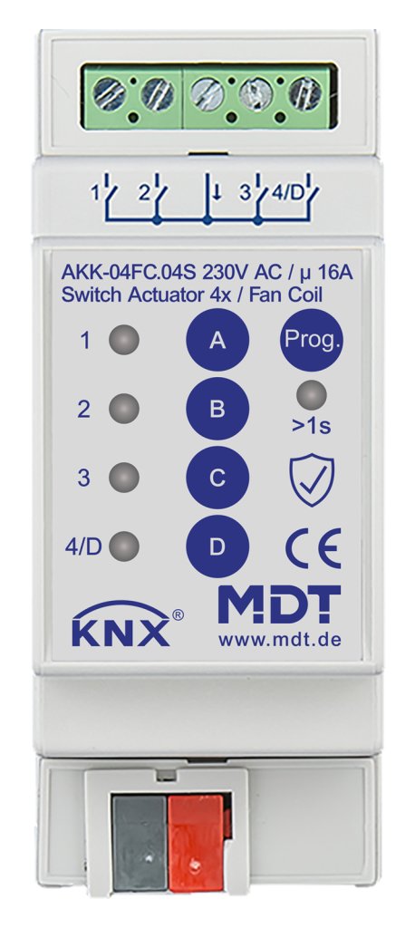 [AKK-04FC.04S] KNX schakelactor 4-voudig, 2TE REG, 16 A, 230 V AC, compact, 70 µF, 10 ECG, Fan Coil