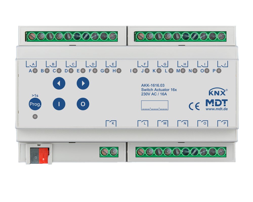 [AKK-1616.03] KNX schakelactor 16-voudig, 8TE REG, 16 A, 230 V AC, compact, 70 µF, 10 ECG