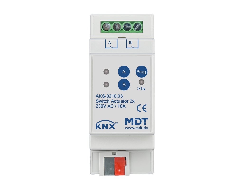 [AKS-0210.03] KNX schakelactor 2-voudig, 2TE REG, 10 A, 230 V AC, C-Last, standaard, 140 µF