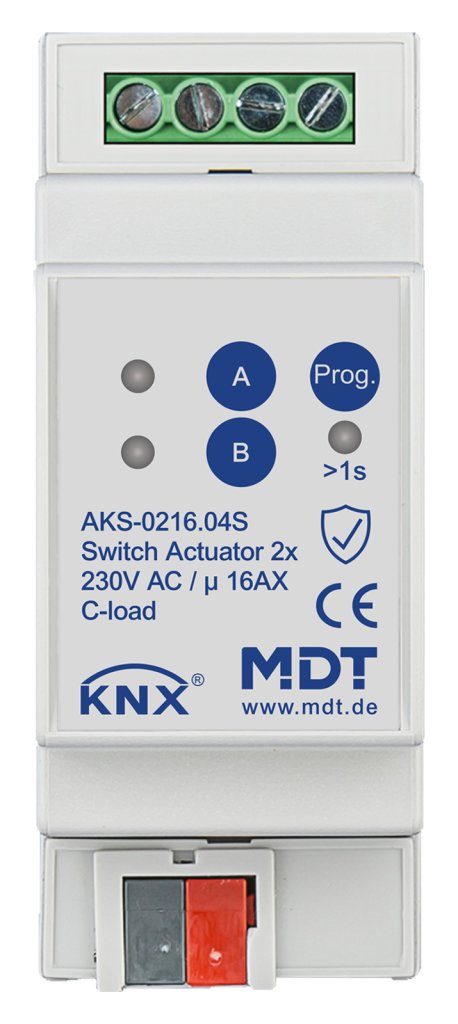 [AKS-0216.04S] KNX schakelactor 2-voudig, 2TE REG, 16 A, 230 V AC, C-Last, standaard, 140 µF, Secure