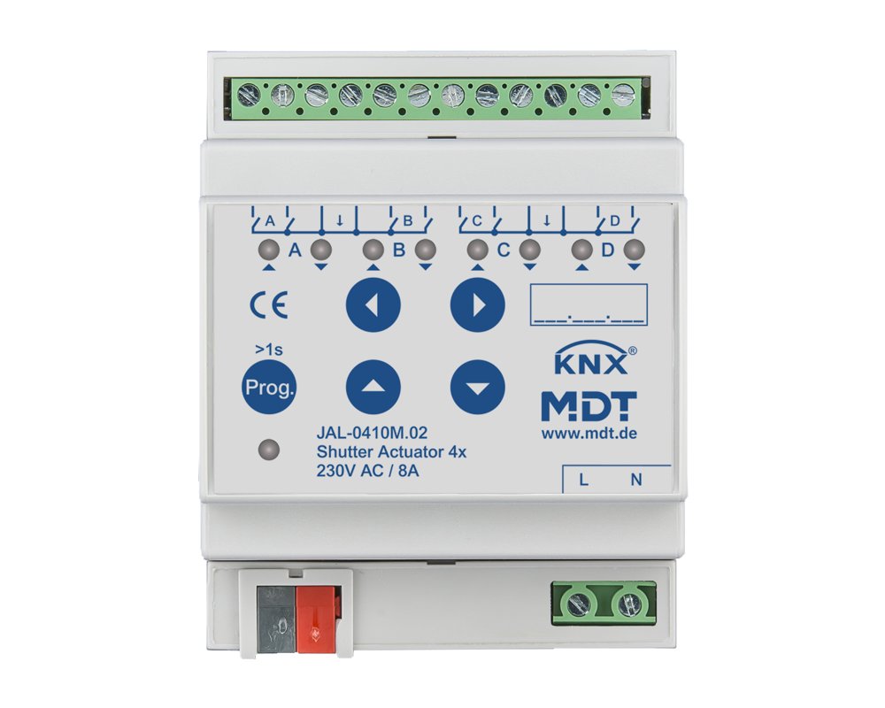 [JAL-0410M.02] KNX jaloezieactor 4-voudig met looptijdmeting, 4TE REG, 8 A, 230 V AC
