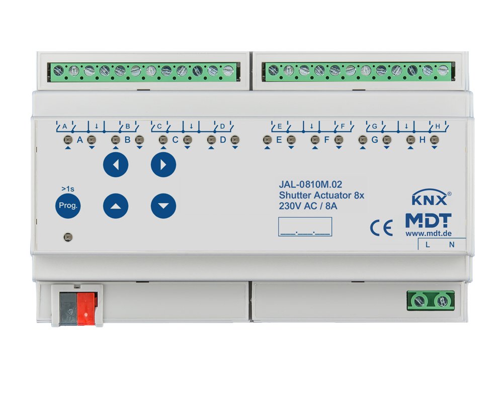 [JAL-0810M.02] KNX jaloezieactor 8-voudig met looptijdmeting, 8TE REG, 8 A, 230 V AC
