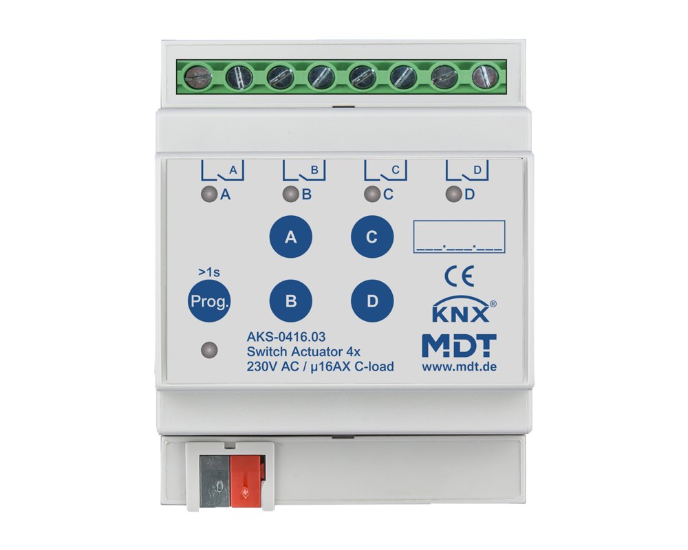 [AKS-0416.03] KNX schakelactor 4-voudig, 4TE REG, 16 A, 230 V AC, C-Last, standaard, 140 µF