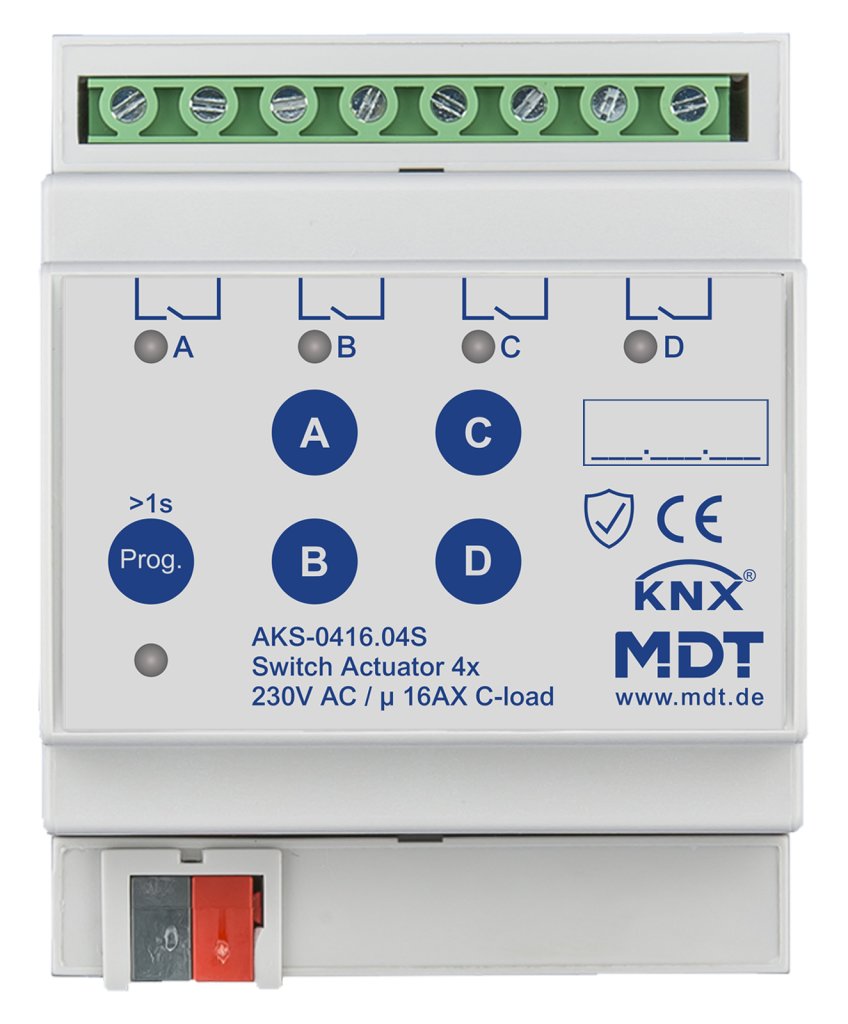 [AKS-0416.04S] KNX schakelactor 4-voudig, 4TE REG, 16 A, 230 V AC, C-Last, standaard, 140 µF, Secure