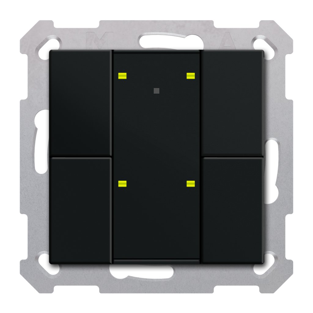 [RF-TA55A406.01] KNX draadloze drukknop RF+ plus 4-voudig met actor, 55 mm, mat zwart