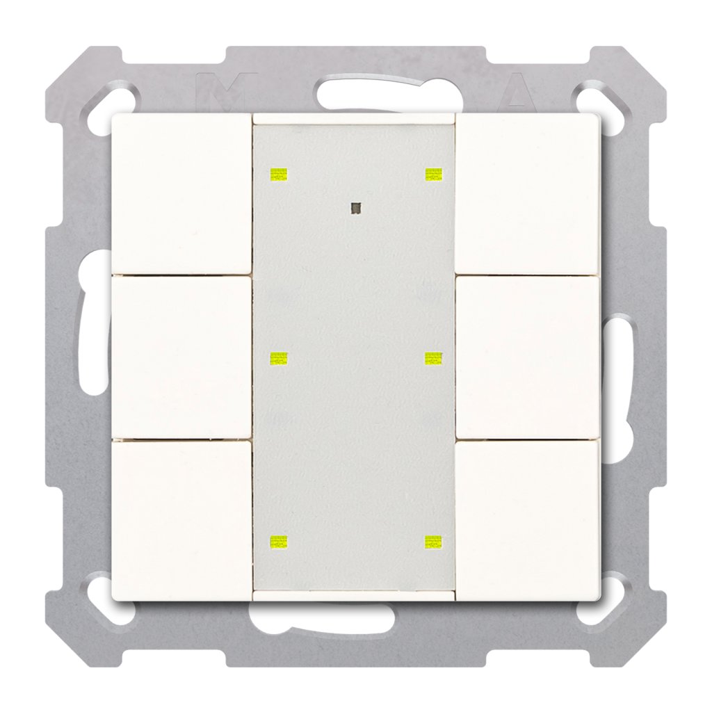 [RF-TA55A6.01] KNX draadloze drukknop RF+ plus 6-voudig met actor, 55 mm, zuiver wit glanzend