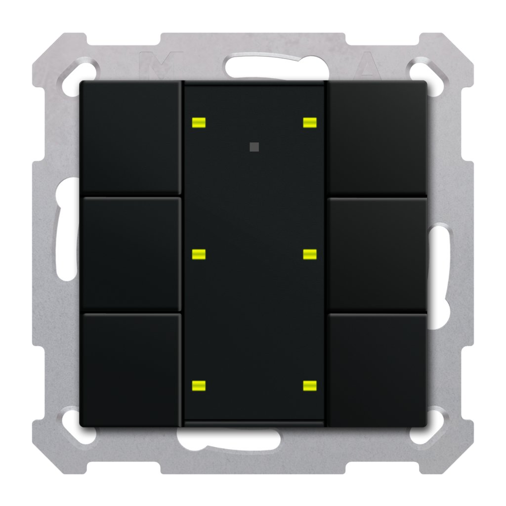 [RF-TA55A606.01] KNX draadloze drukknop RF+ plus 6-voudig met actor, 55 mm, mat zwart