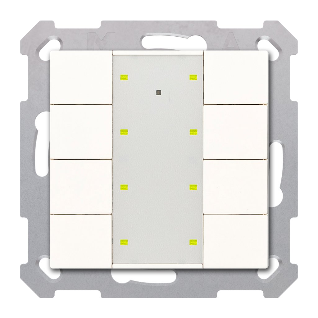 [RF-TA55A8.01] KNX draadloze drukknop RF+ plus 8-voudig met actor, 55 mm, zuiver wit glanzend