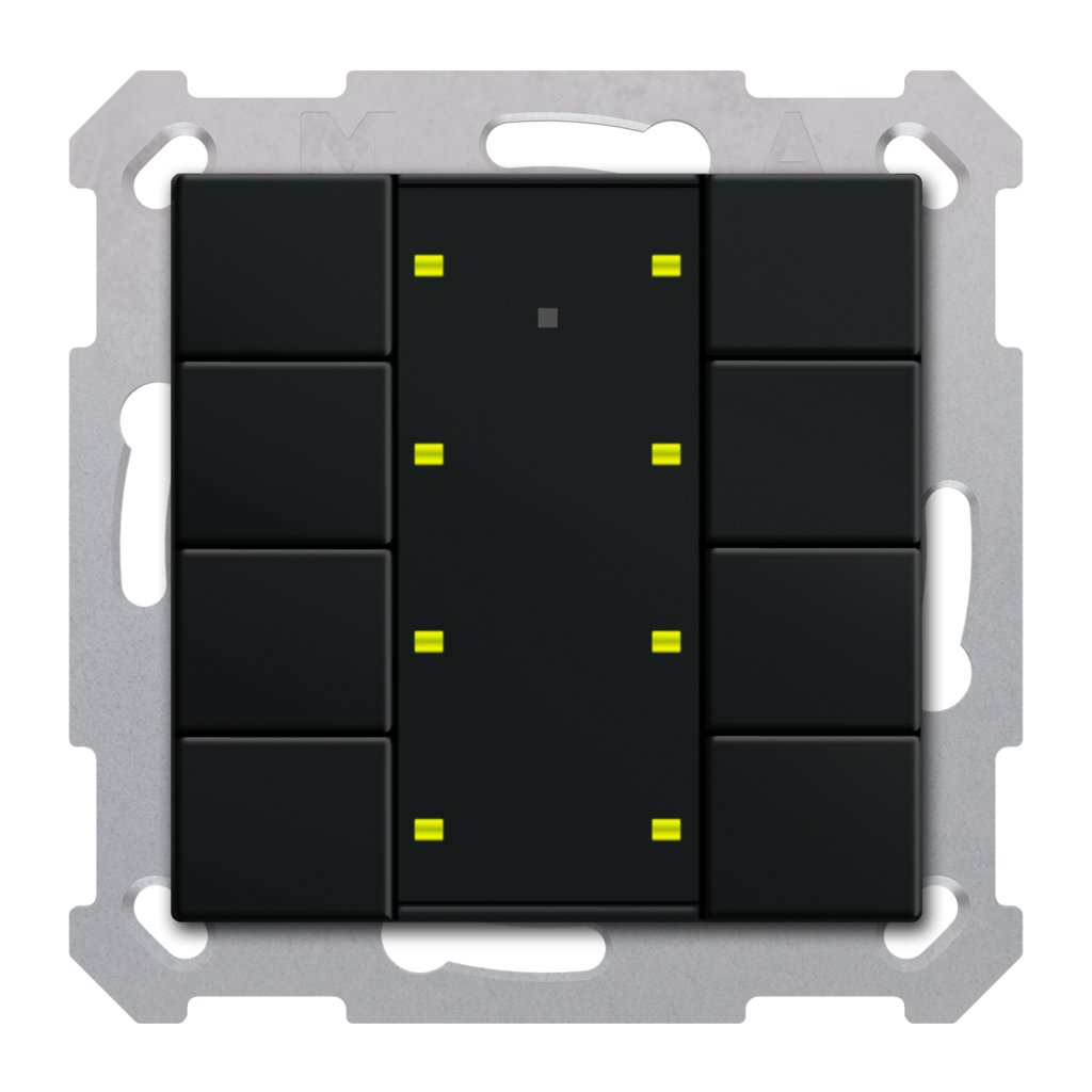 [RF-TA55A806.01] KNX draadloze drukknop RF+ plus 8-voudig met actor, 55 mm, mat zwart