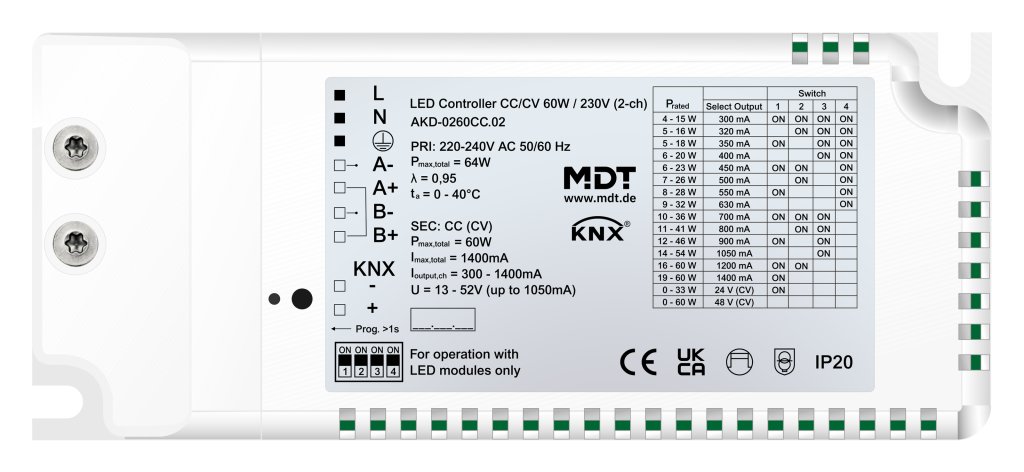 [AKD-0260CC.02] KNX LED stuureenheid CC/CV 60 W/230 V 2-kanaals