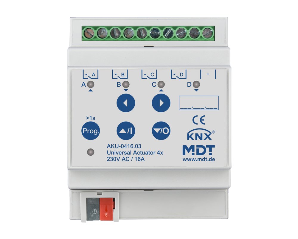 [AKU-0416.03] KNX universele actor 4-voudig, 4TE REG, 16 A, 230 V AC, 100 µF, 15 ECG