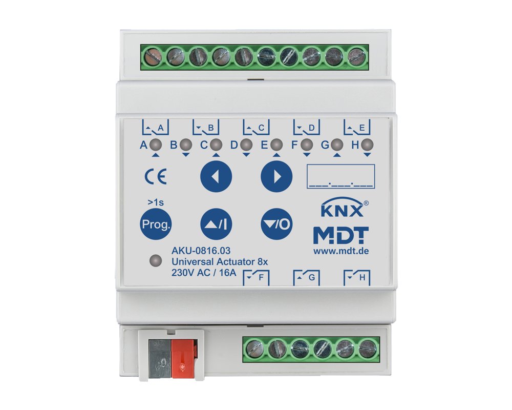 [AKU-0816.03] KNX universele actor 8-voudig, 4TE REG, 16 A, 230 V AC, 100 µF, 15 ECG
