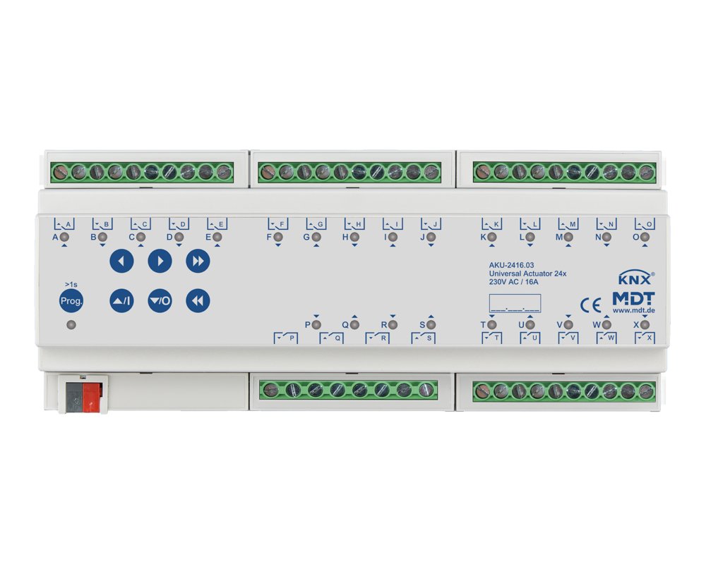 [AKU-2416.03] KNX universele actor 24-voudig, 12TE REG, 16 A, 230 V AC, 100 µF, 15 ECG
