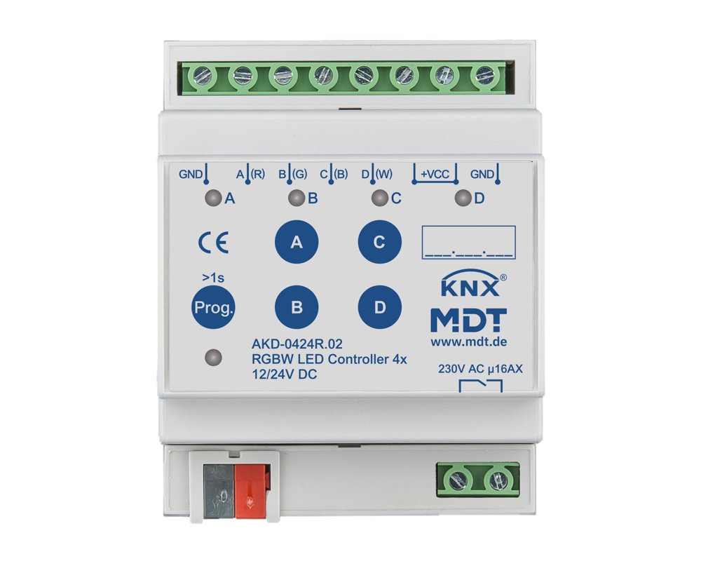[AKD-0424R.02] KNX LED stuureenheid 4-kanaals 4/8 A, RGBW, 4TE REG